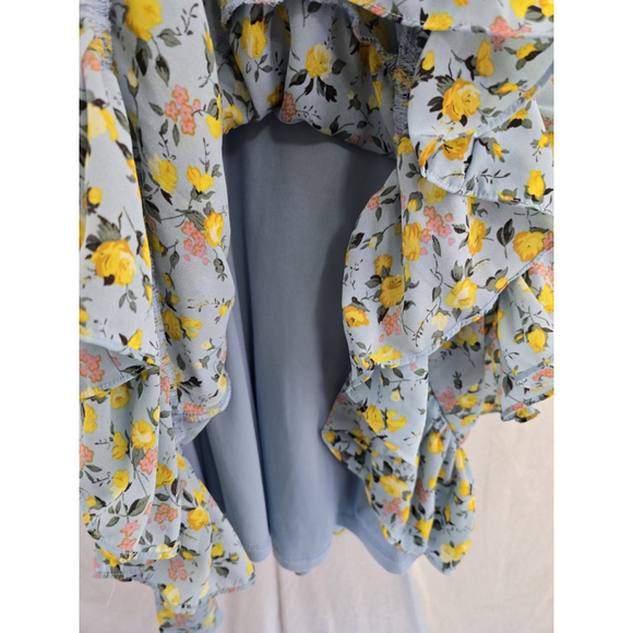 Lulus Shirt Tiered Ruffled Blue/yellow Floral Dress. NWOTLadies Size Small - Picture 7 of 15